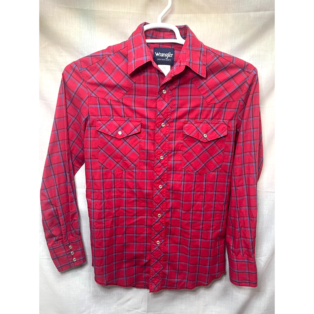 Vintage Wrangler Rancher Pearl Snap Shirt Red Pattern Western Rodeo Mens